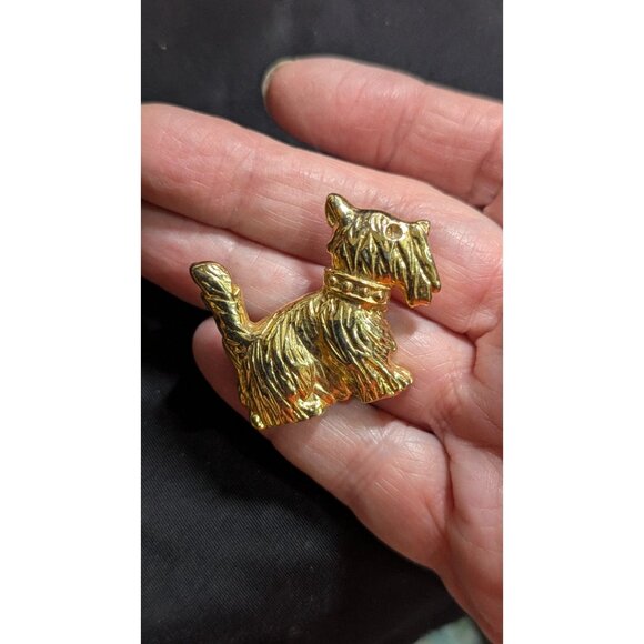 Vintage Scottish Terrier Gold Tone Art Deco Lapel Pin Brooch costume jewelry - Picture 3 of 6